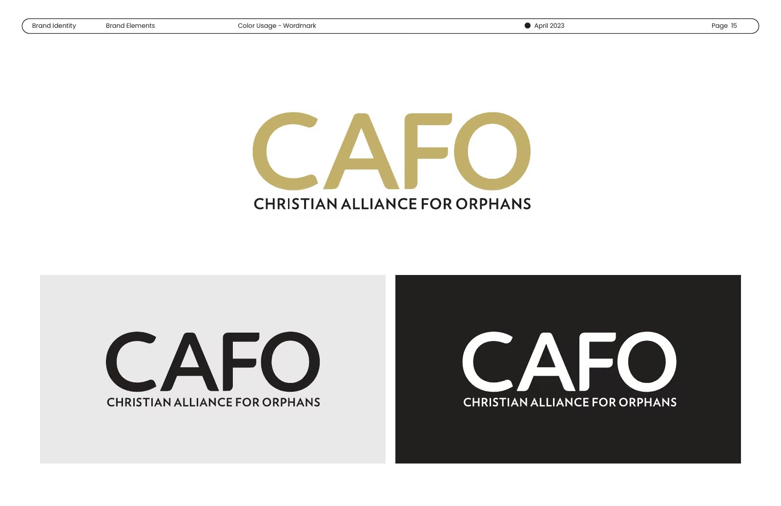 The wordmark in gold, on light and dark.