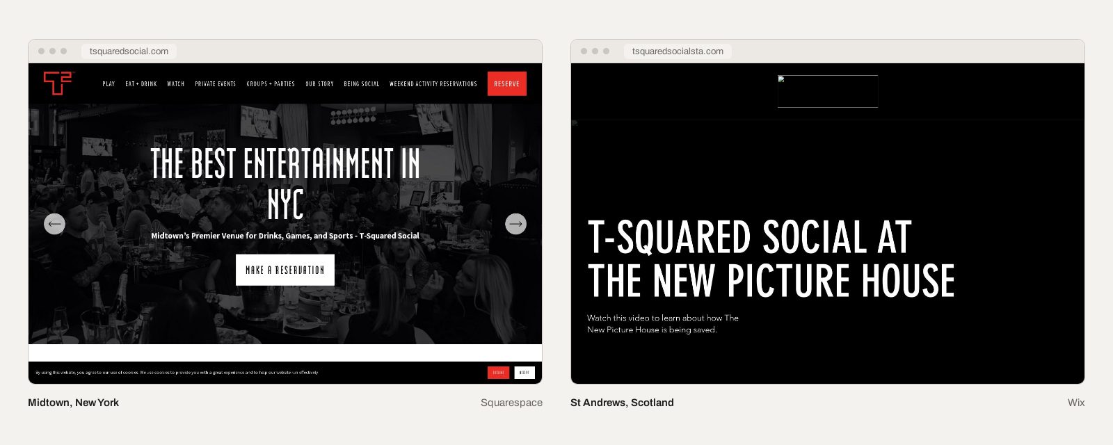 Before: two venues, two domains, two platforms. From the Internet Archive, mid 2025.
